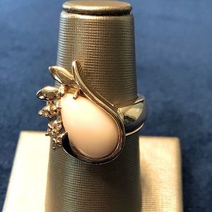 Vintage Cocktail Ring: 14kt Angel Skin Coral and Diamond Ring